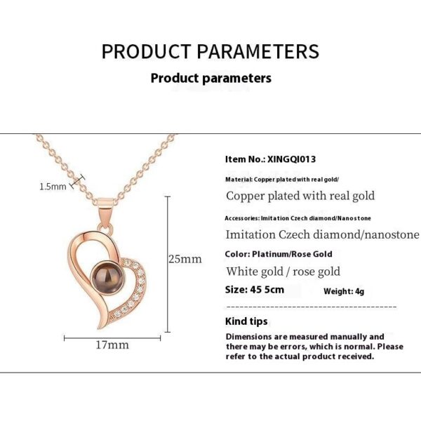 I Love You Projection Necklace Women's High-end Peach Heart - Image 6
